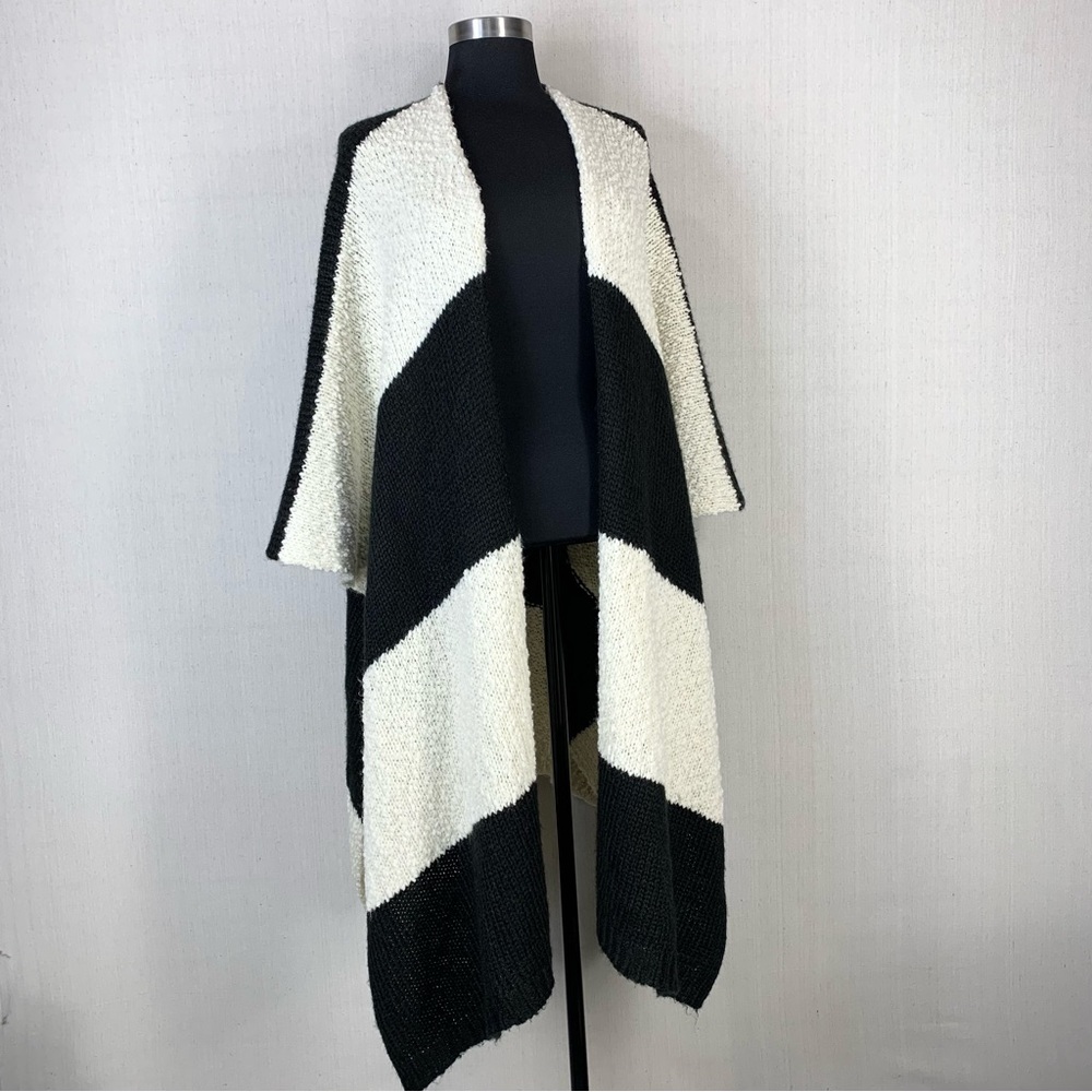 Joan Vass New York~Women's Oversized Wide‎ Stripe Open Front Cardigan~Sz L/XL